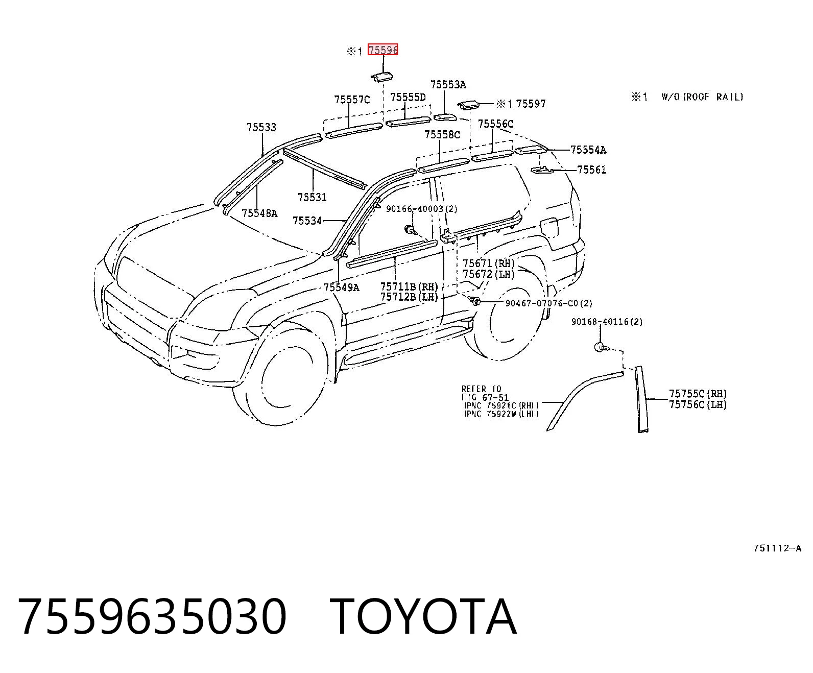 7559635030 Toyota Tapa delantera del riel del portaequipajes del techo