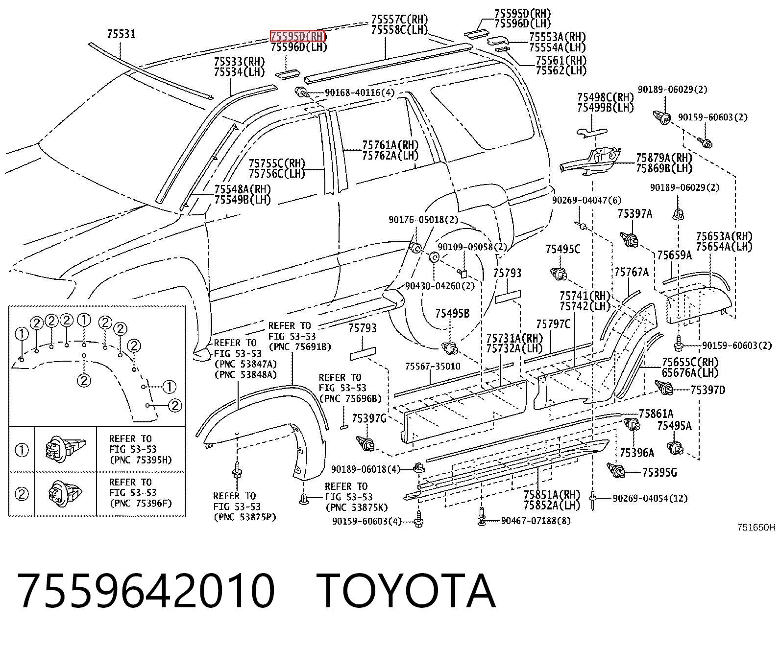 7559642010 Toyota Tapa delantera del riel del portaequipajes del techo
