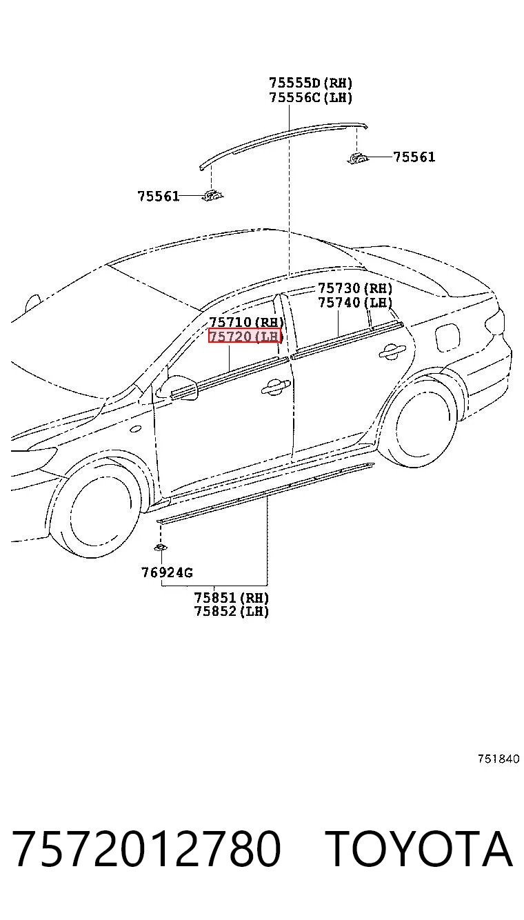 7572012780 Toyota Protector de puerta delantera izquierda 