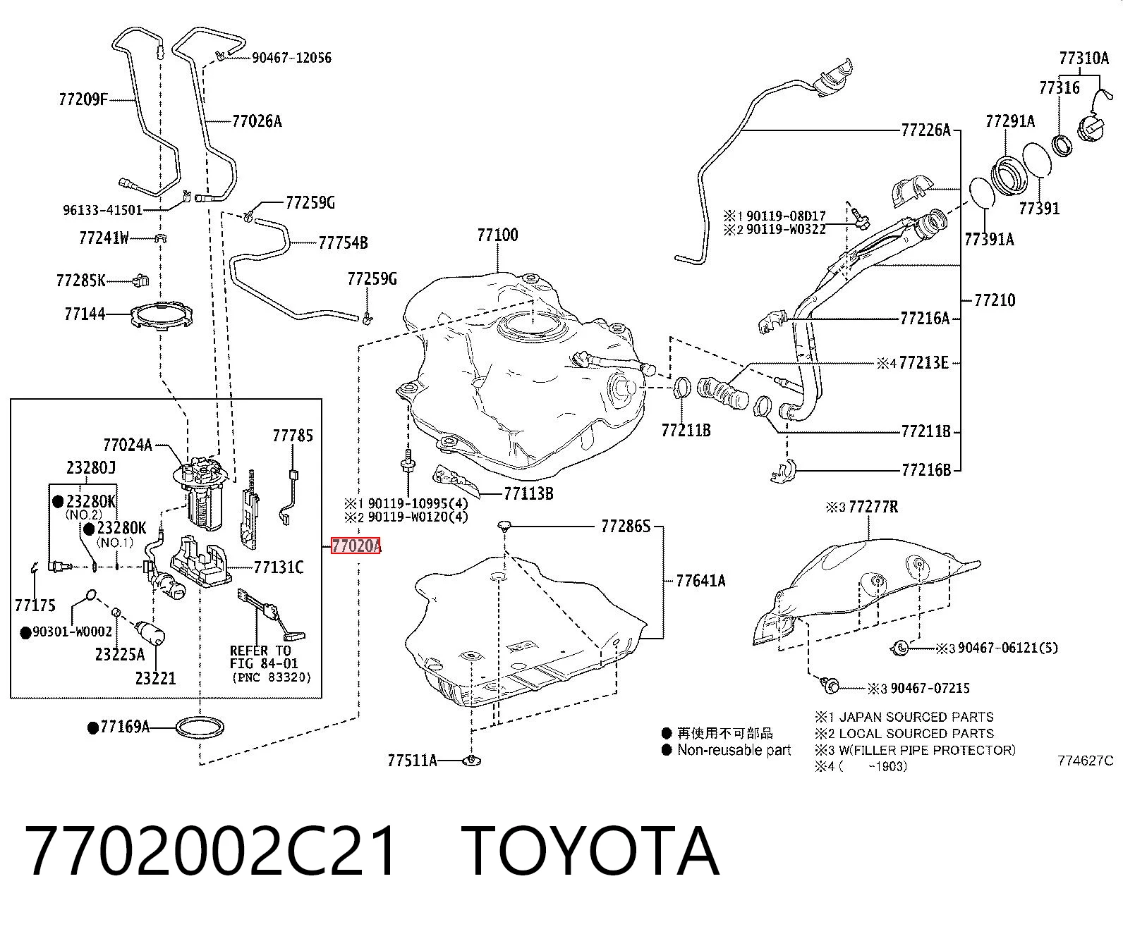 7702002C21 Toyota Módulo de alimentación de combustible