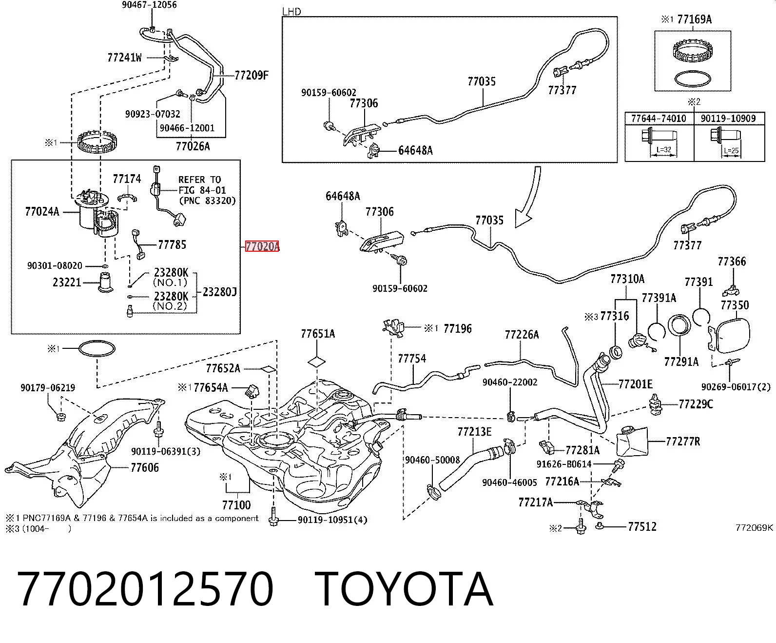 7702012570 Toyota Módulo de alimentación de combustible