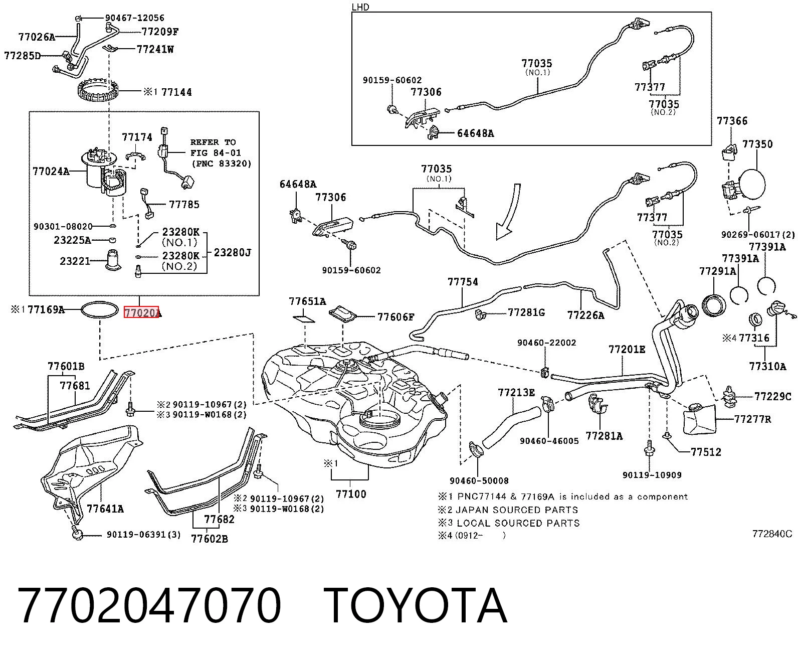 7702047070 Toyota Módulo de alimentación de combustible