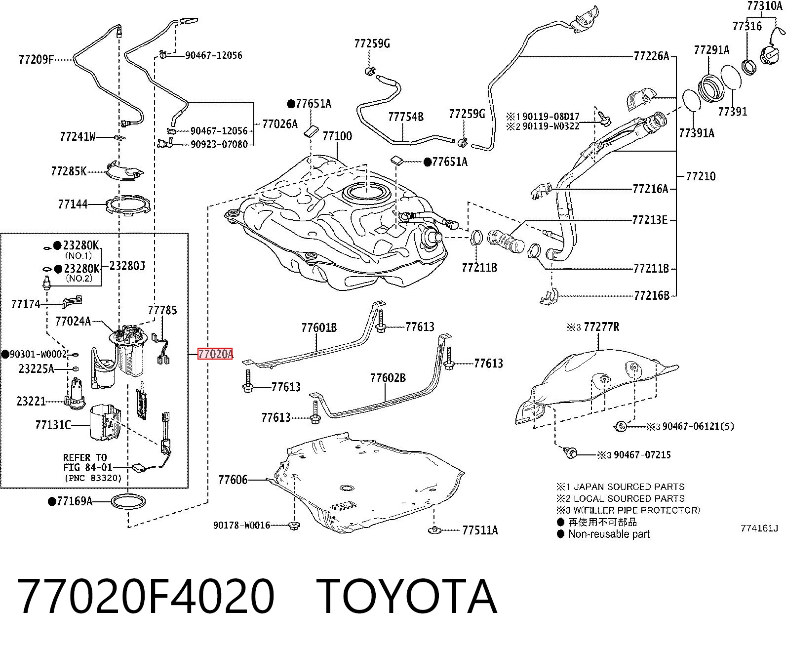 77020F4020 Toyota Módulo de alimentación de combustible
