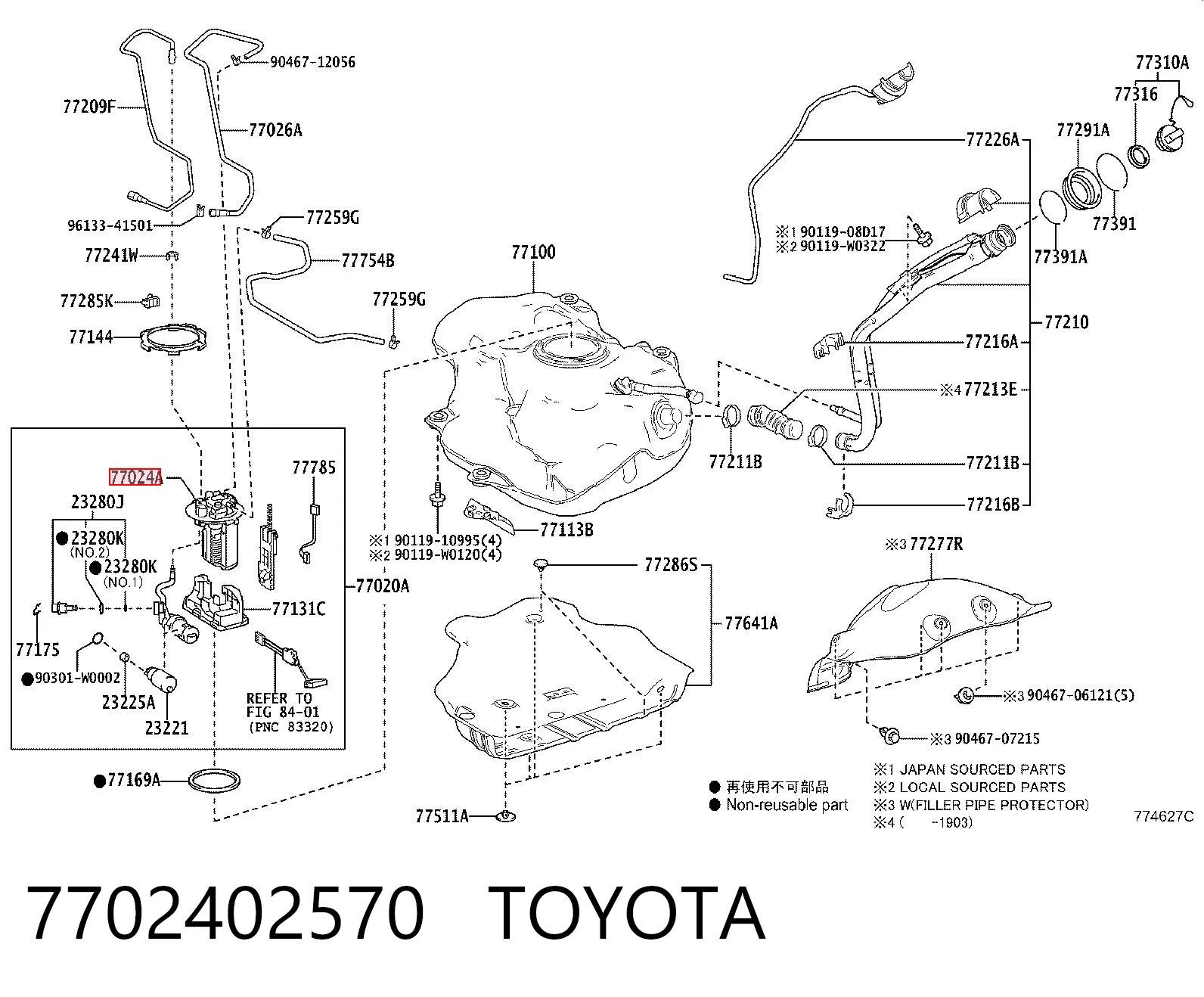 7702402570 Toyota Módulo de alimentación de combustible