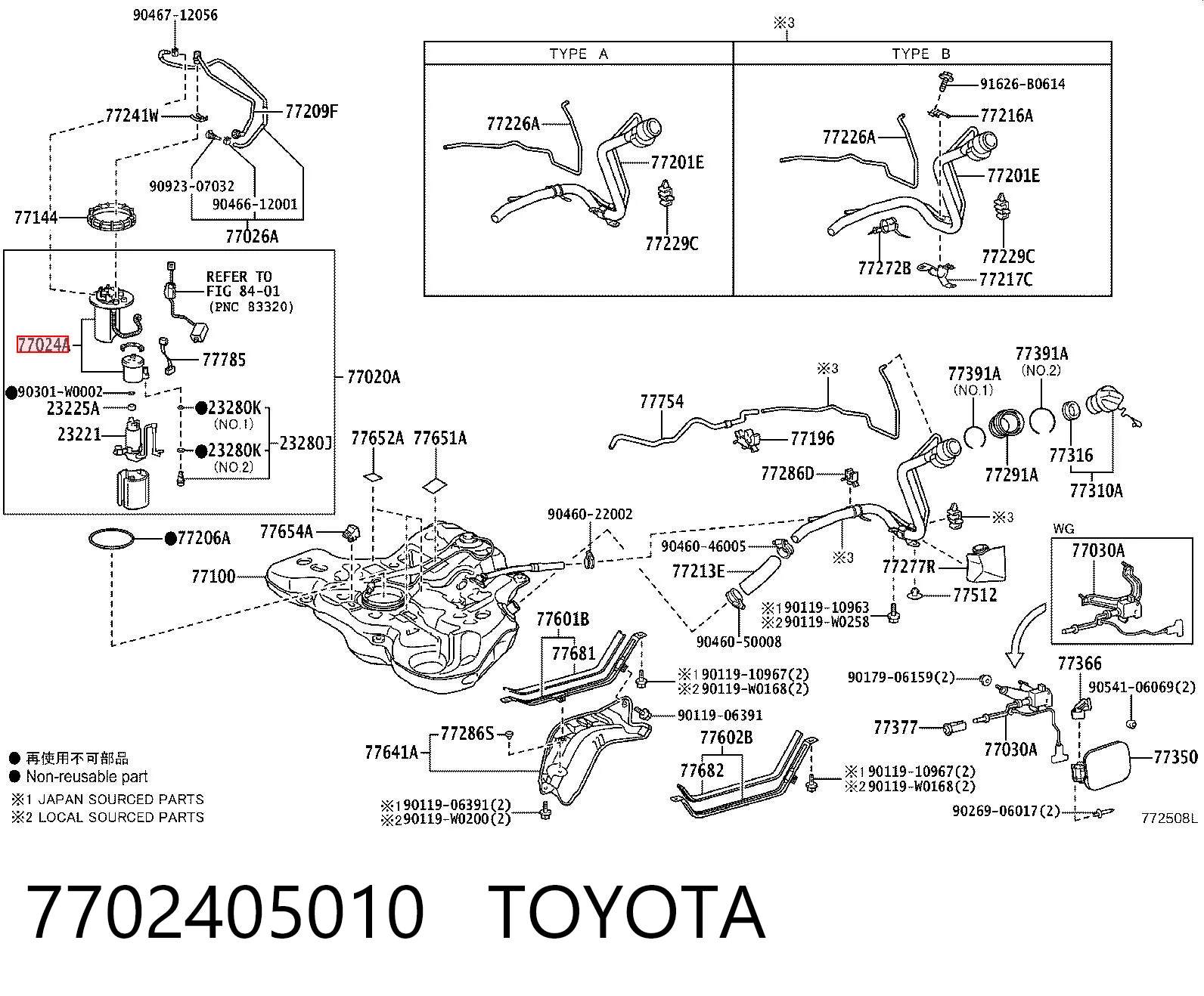 7702405010 Toyota Filtro de gasolina
