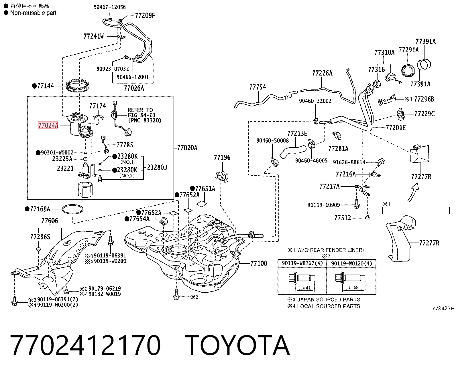7702412170 Toyota Filtro de gasolina