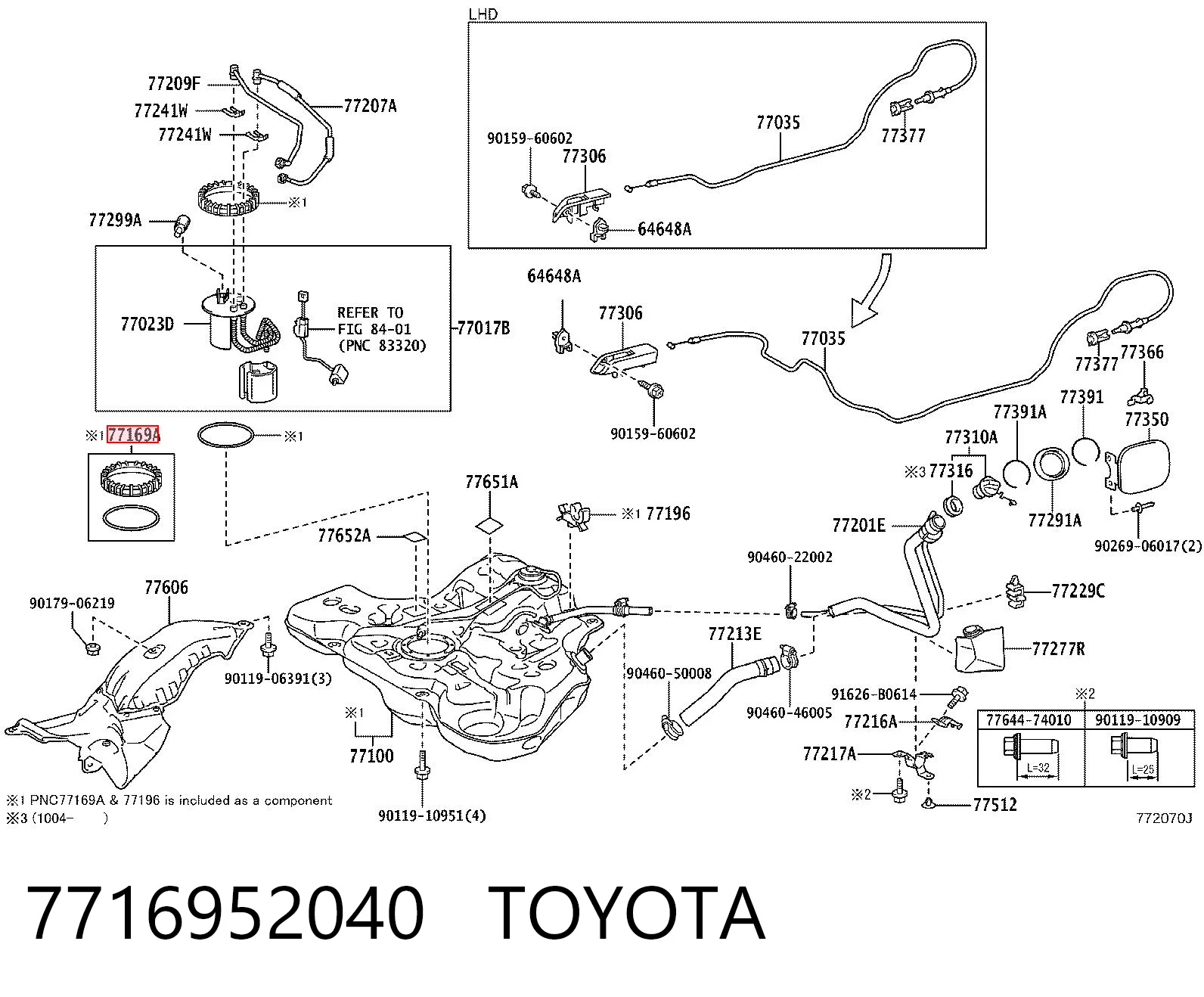 7716952040 Toyota Tapa de la bomba de combustible