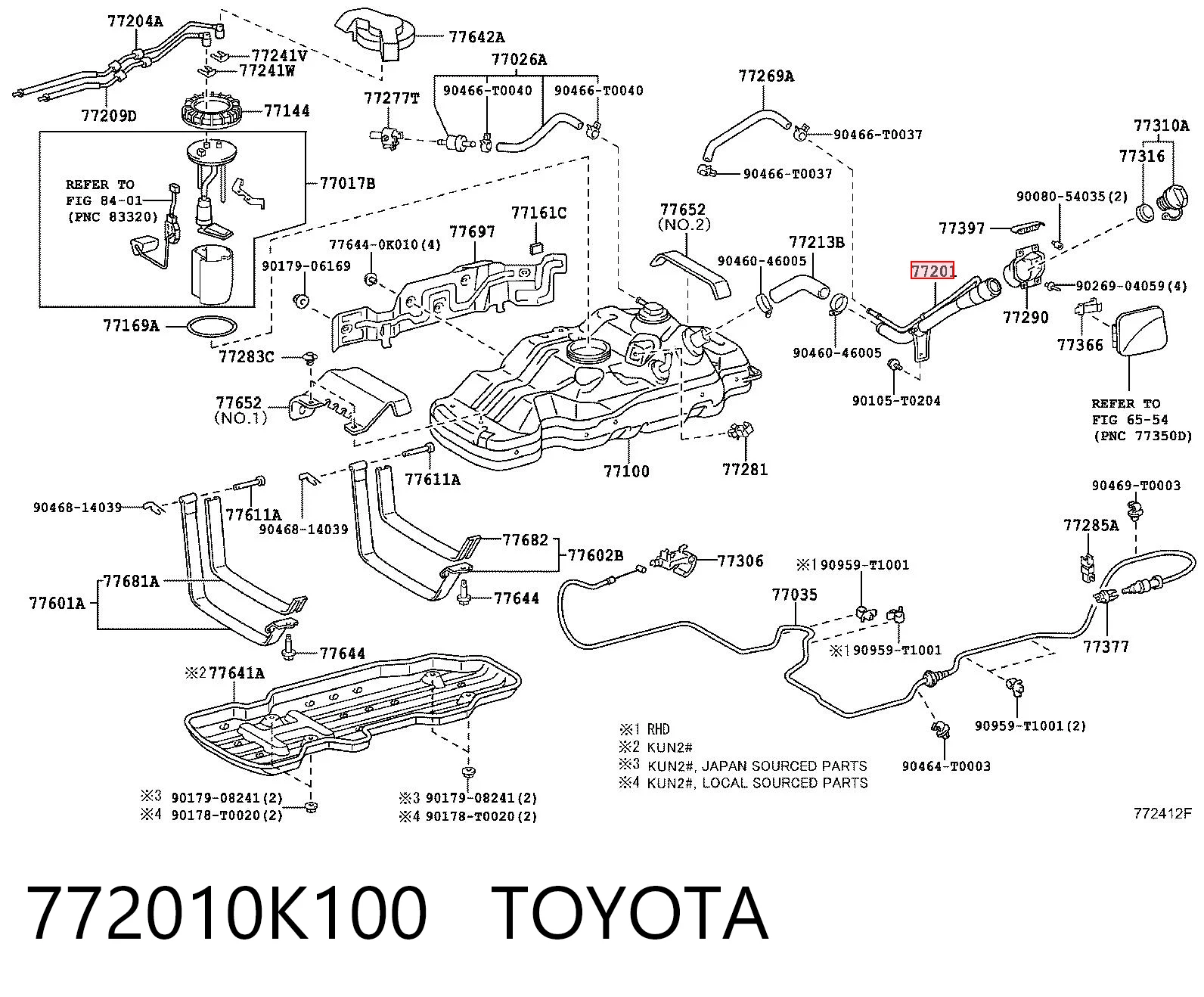 772010K100 Toyota Boca de llenado del depósito de combustible