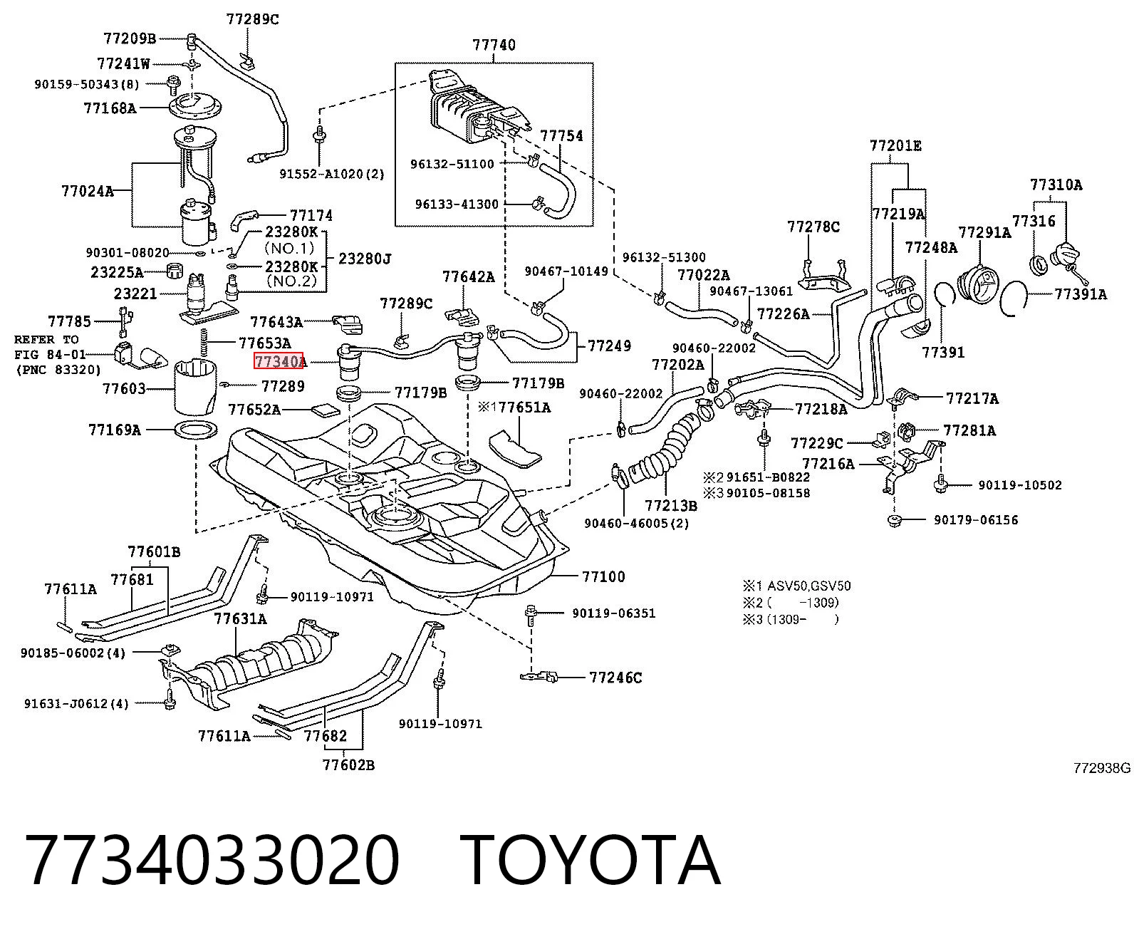 7734033020 Toyota Válvula de ventilación de gases del tanque de combustible