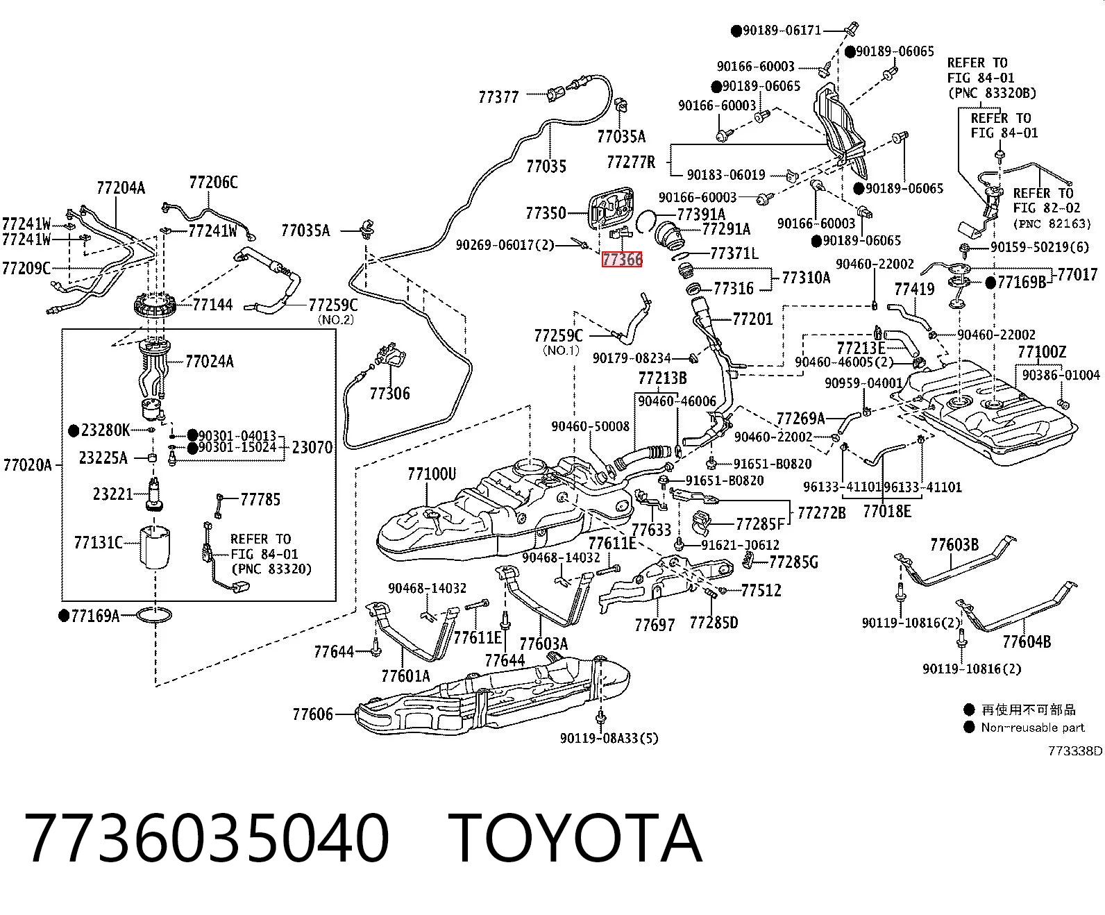 7736035040 Toyota Resorte de la tapa del depósito de combustible
