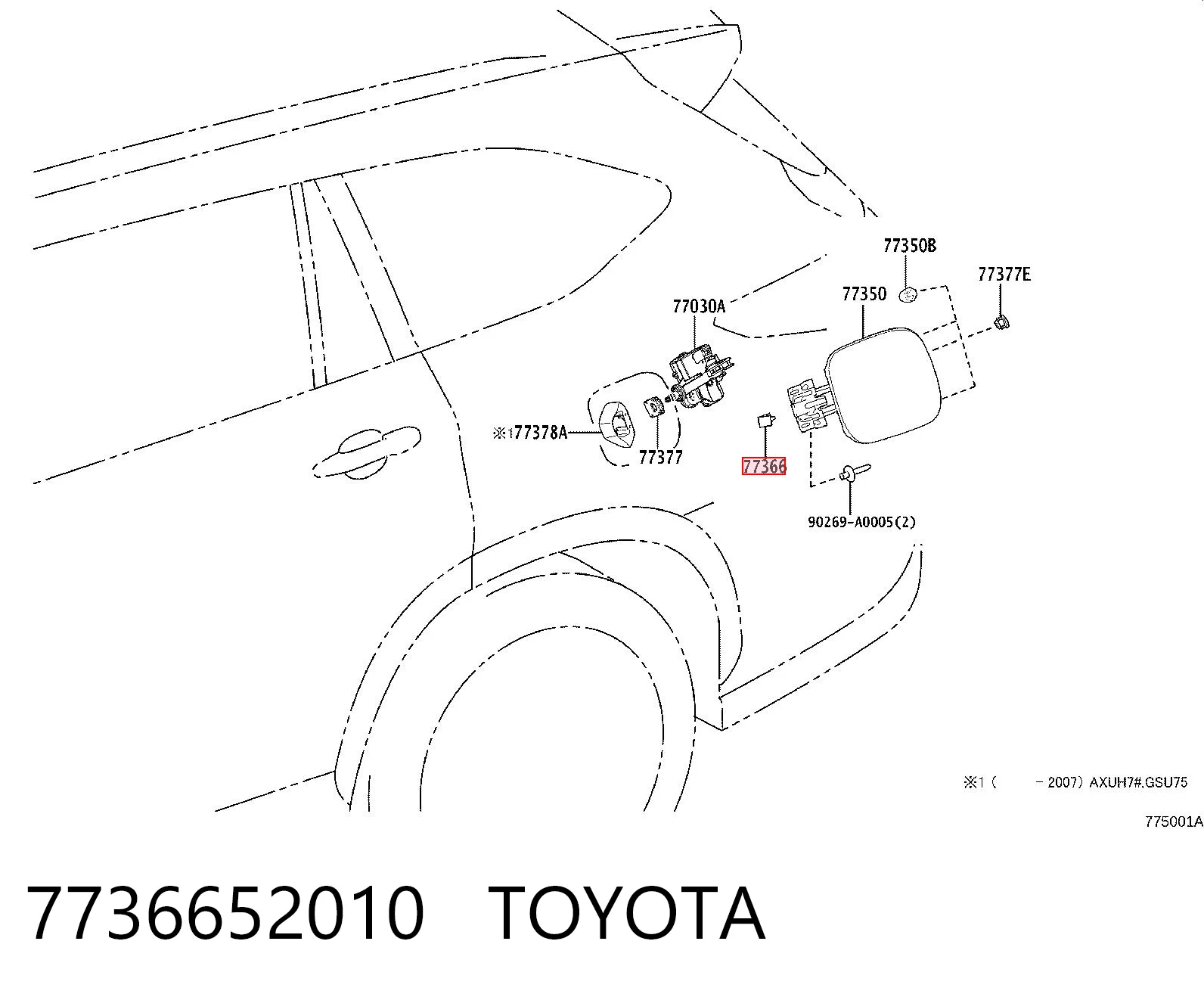 7736652010 Toyota Resorte de la tapa del depósito de combustible