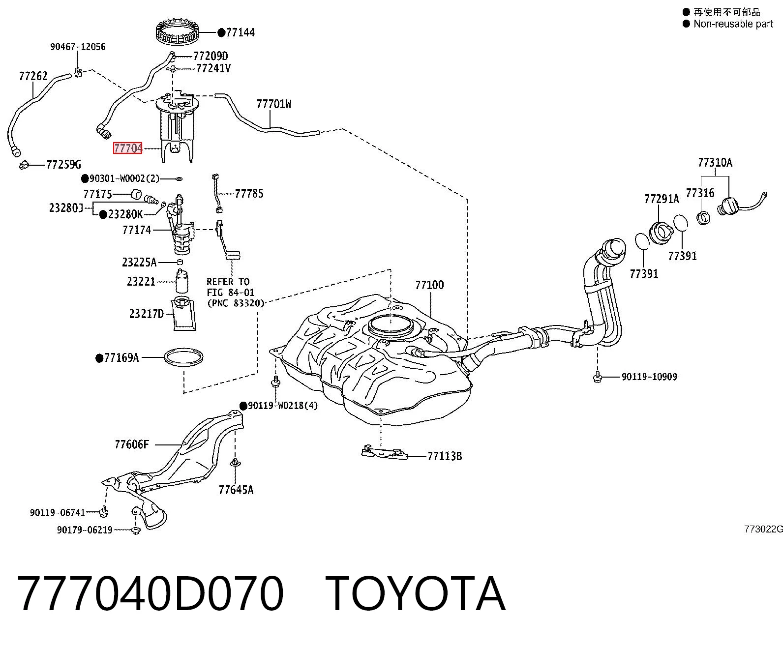 777040D070 Toyota Módulo de alimentación de combustible