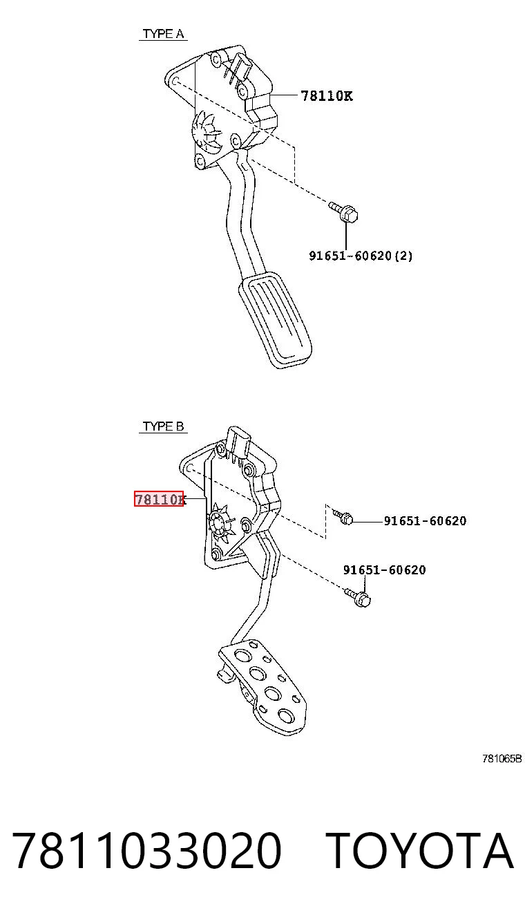 7811033020 Toyota Pedal de aceleracion