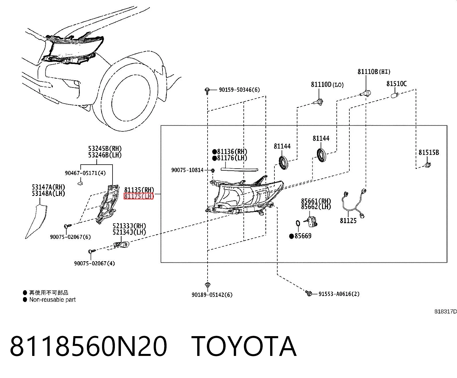 Faro izquierdo TOYOTA 8118560N20