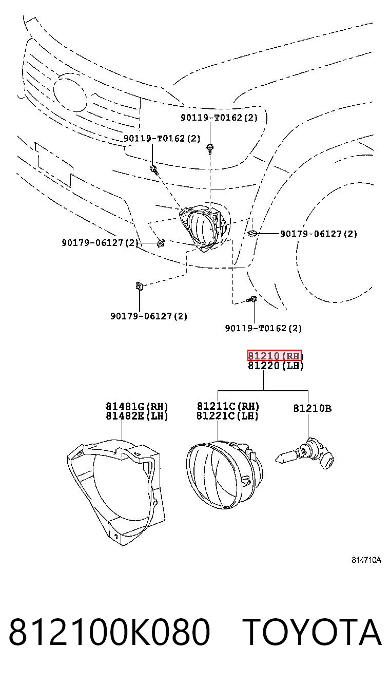 812100K080 Toyota Faro antiniebla derecho