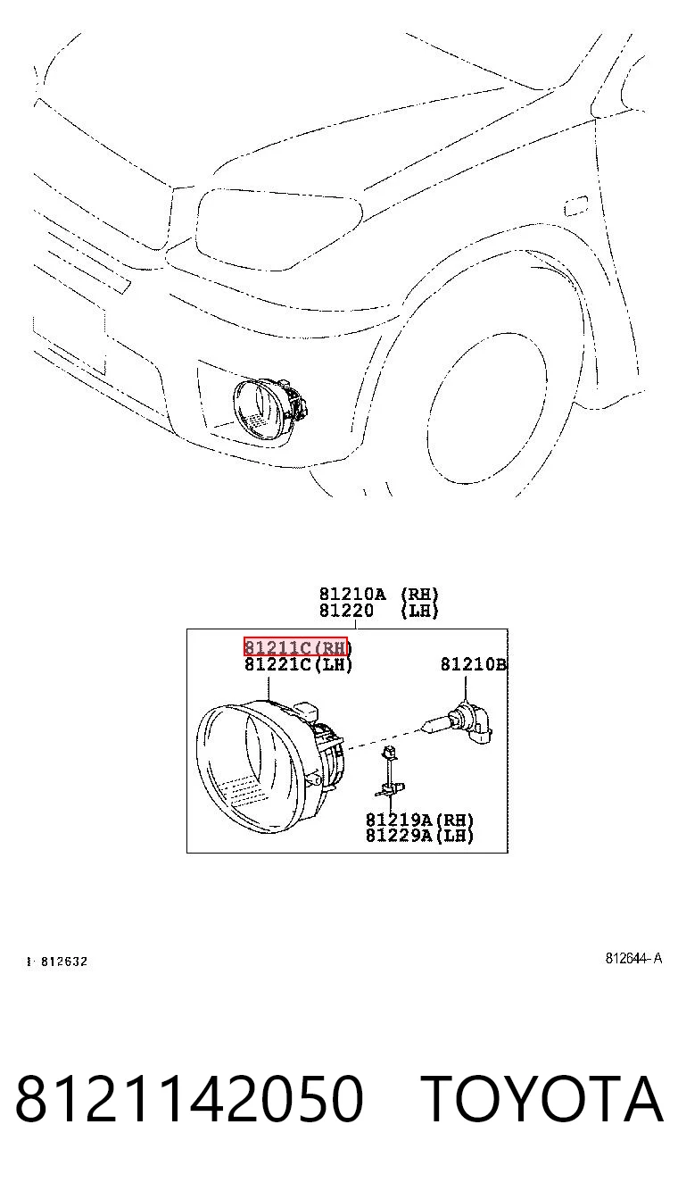 8121142050 Toyota Faro antiniebla derecho