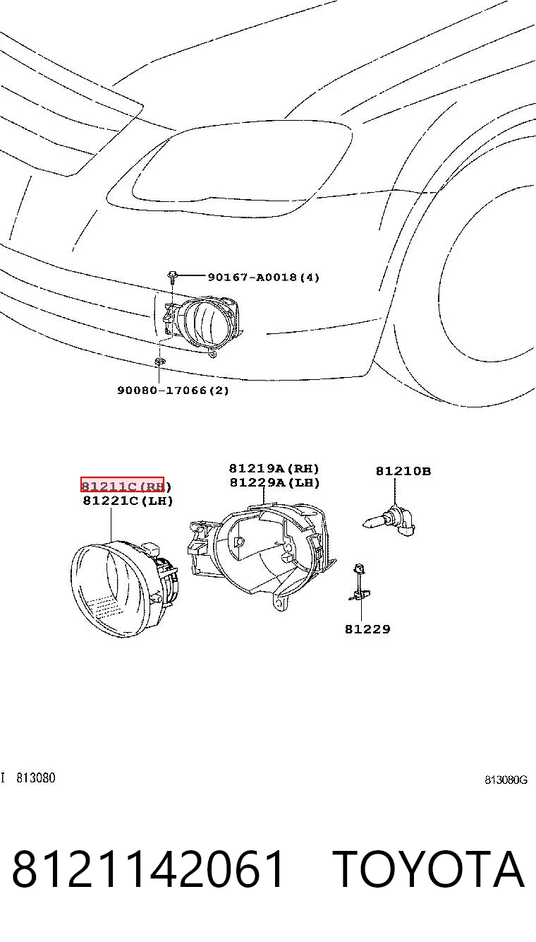 8121142061 Toyota Faro antiniebla derecho