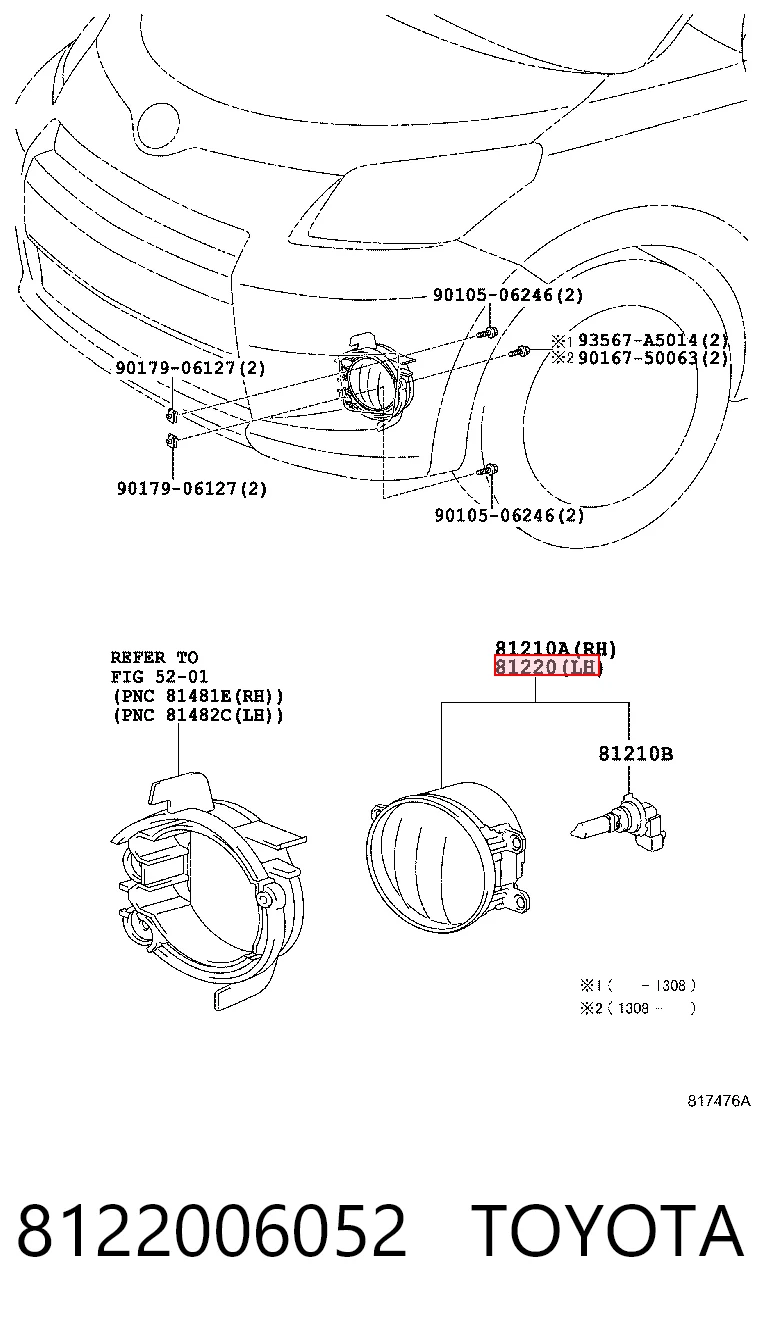 8122006052 Toyota Luces antiniebla  izquierdo