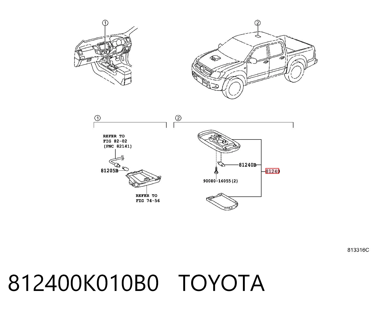 812400K010B0 Toyota Luz de techo interior (cabina)