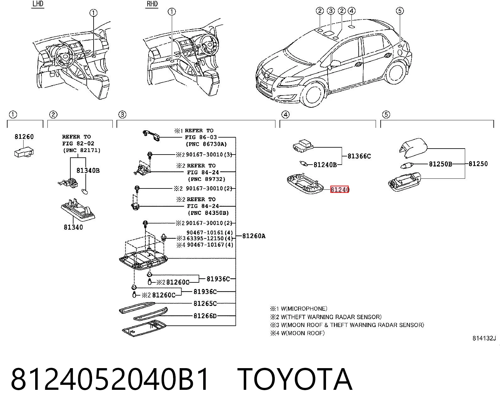 8124052040B1 Toyota Luz interior trasera