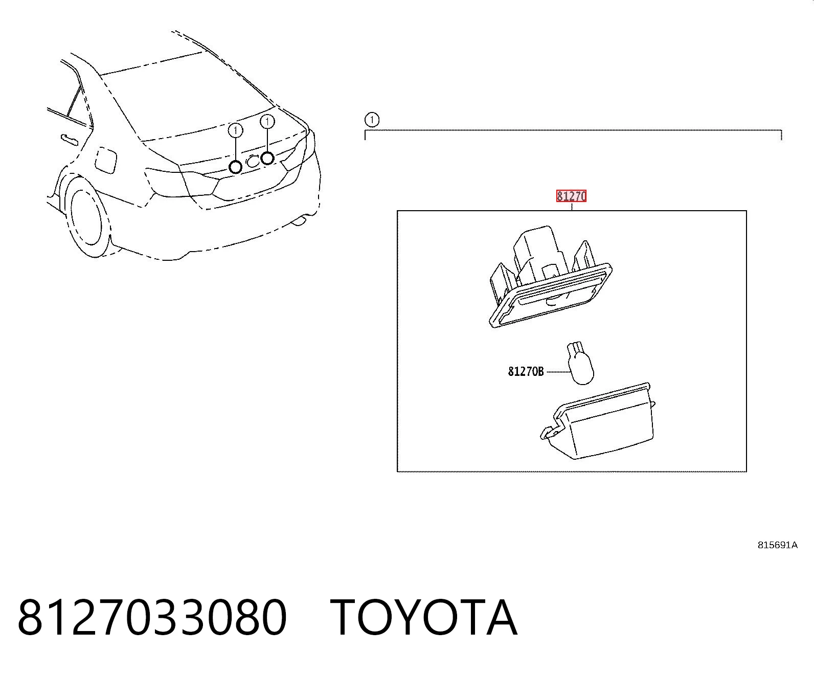 Luz de matrícula trasera 8127033080 TOYOTA