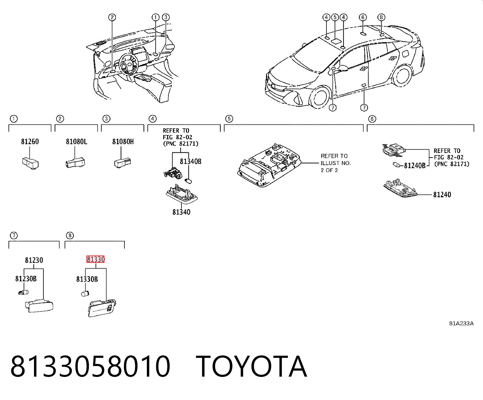 8133058010 Toyota Luz de cortesía del maletero