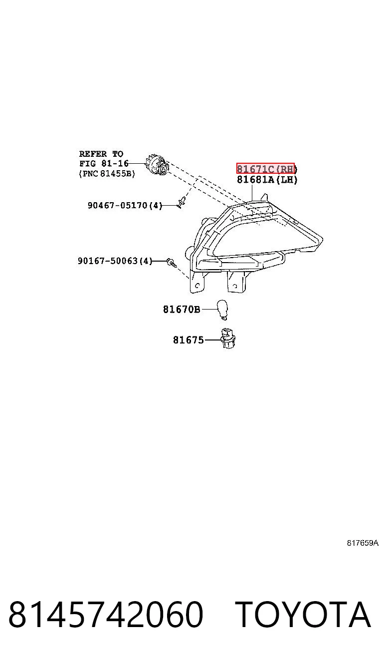 8145742060 Toyota Luz antiniebla trasera derecha