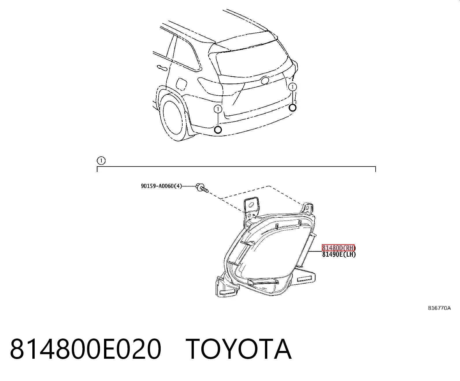 814800E020 Toyota Reflector, trasero, derecho