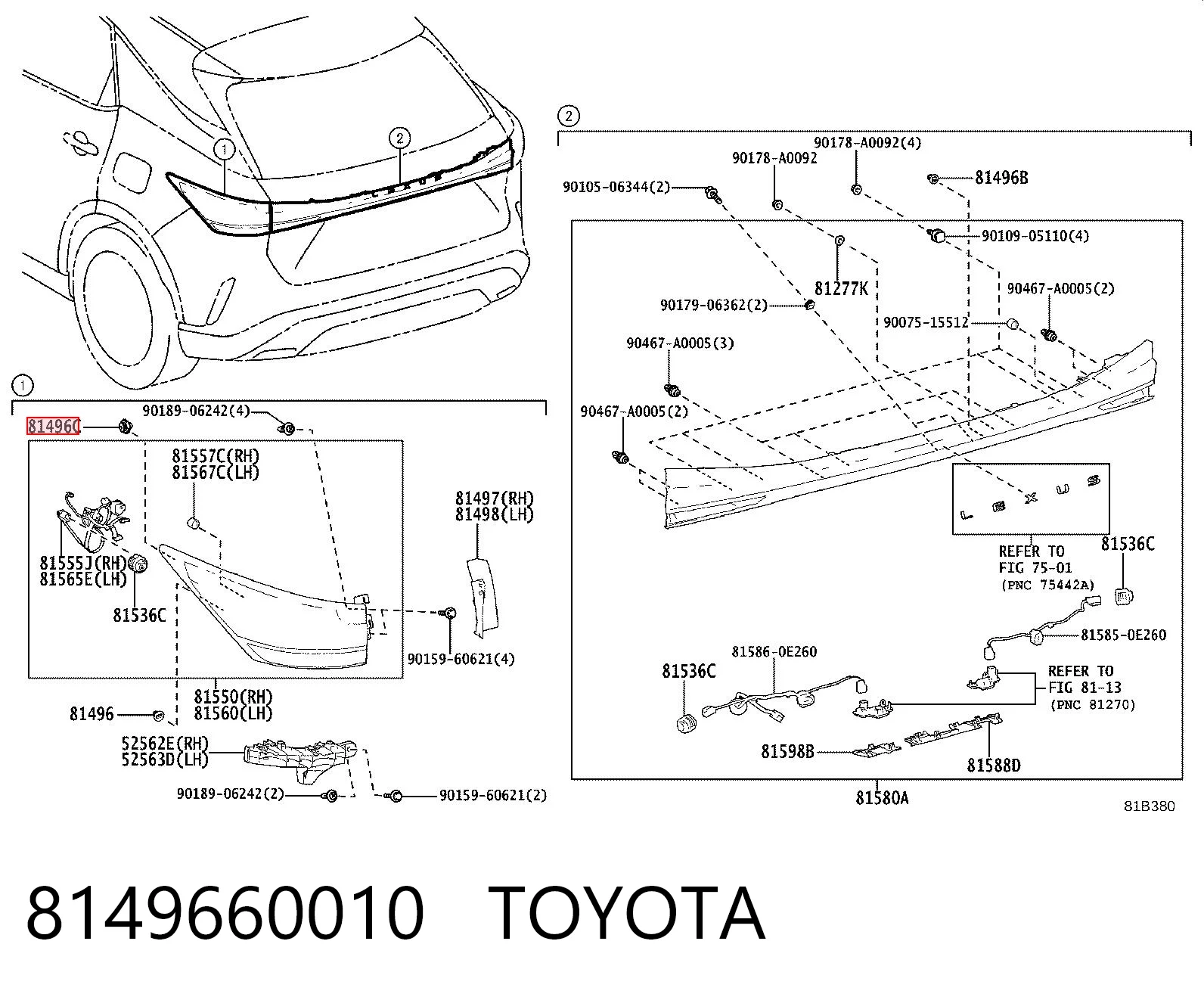 8149660010 Toyota Clip de fijación del guardabarros delantero