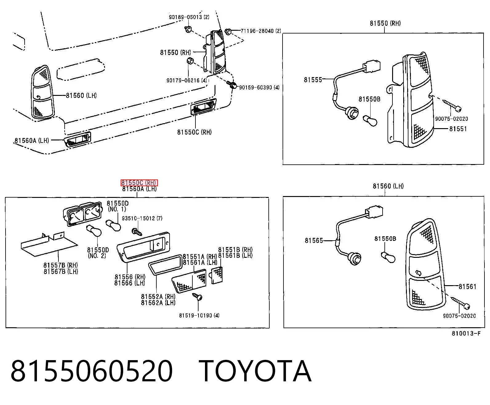 8155060520 Toyota Luz trasera de parachoques derecha