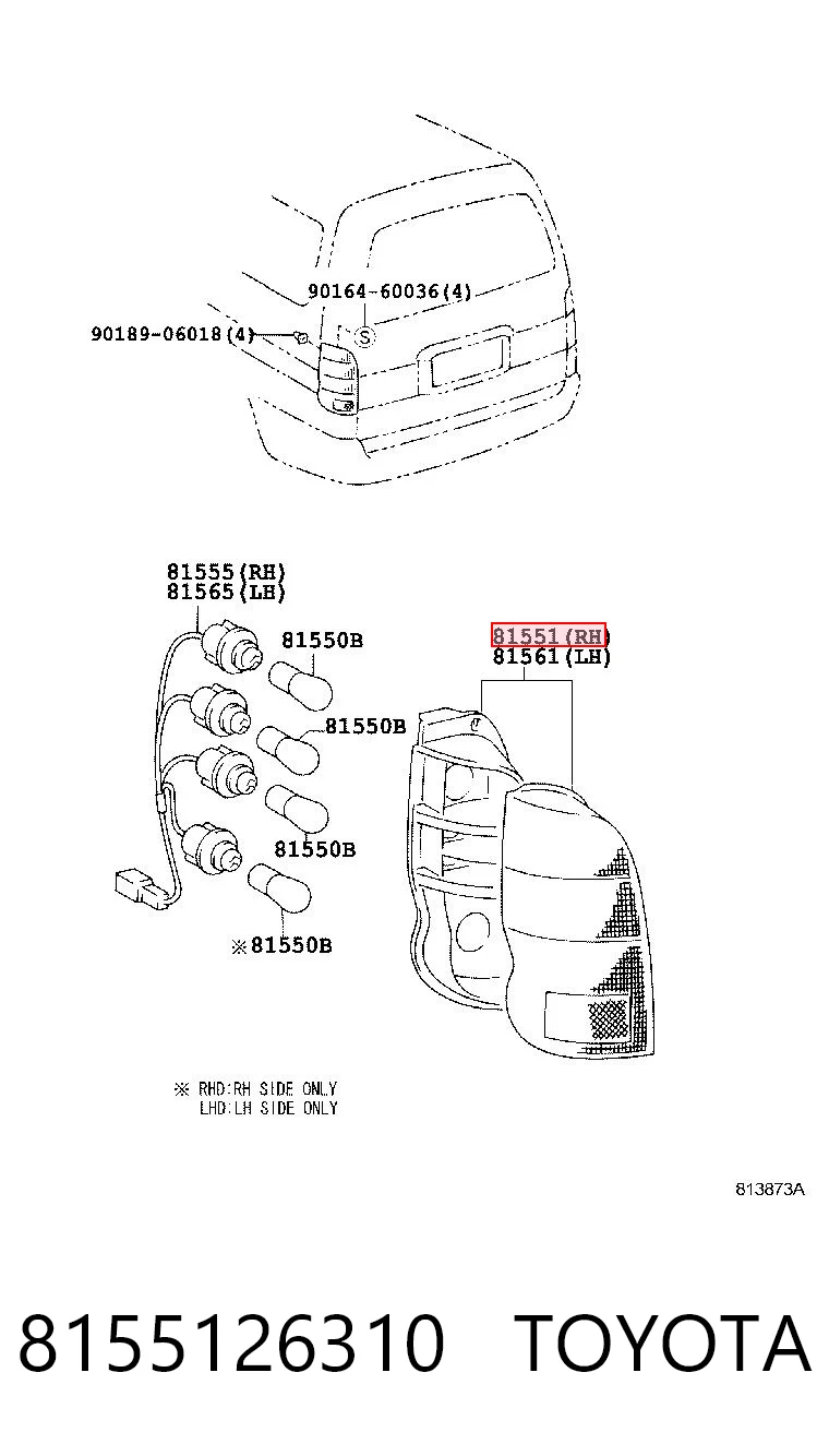8155126310 Toyota Piloto trasero derecho
