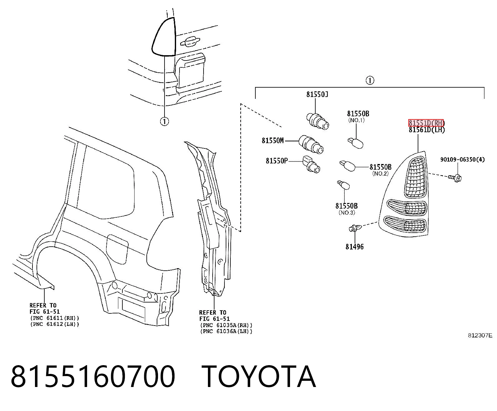 8155160700 Toyota Piloto trasero derecho