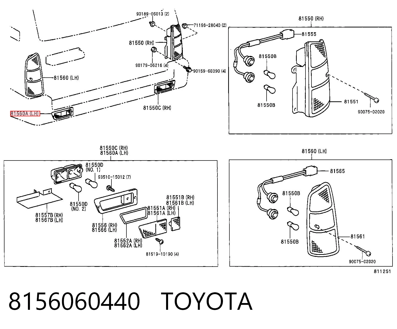 8156060440 Toyota Piloto trasero izquierdo de parachoques