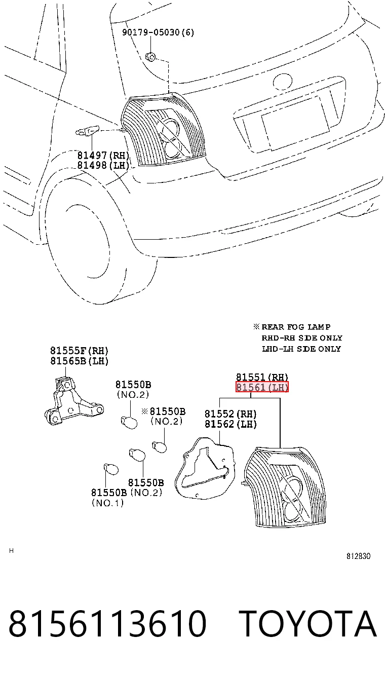 8156113610 Toyota Piloto trasero izquierdo