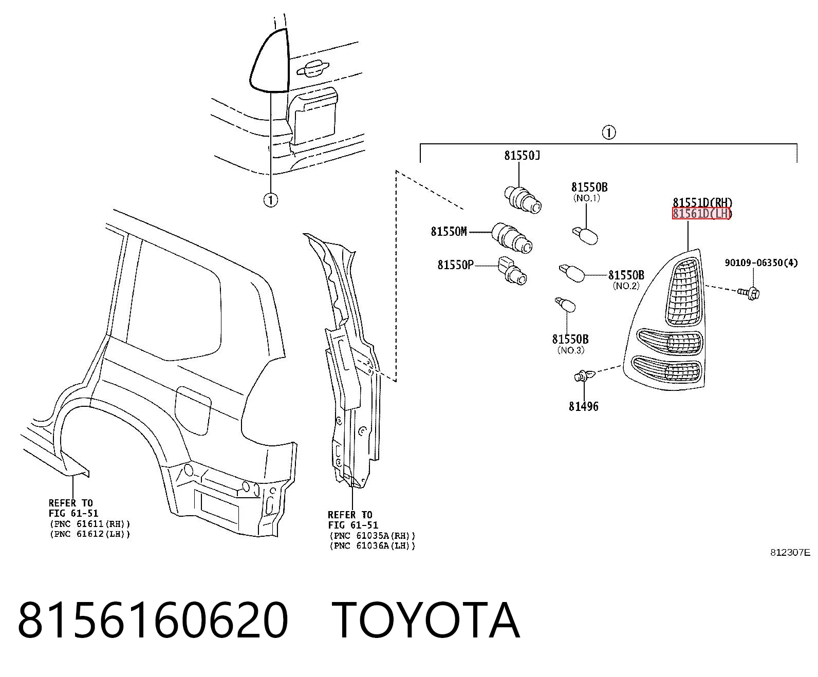 8156160620 Toyota Piloto trasero izquierdo