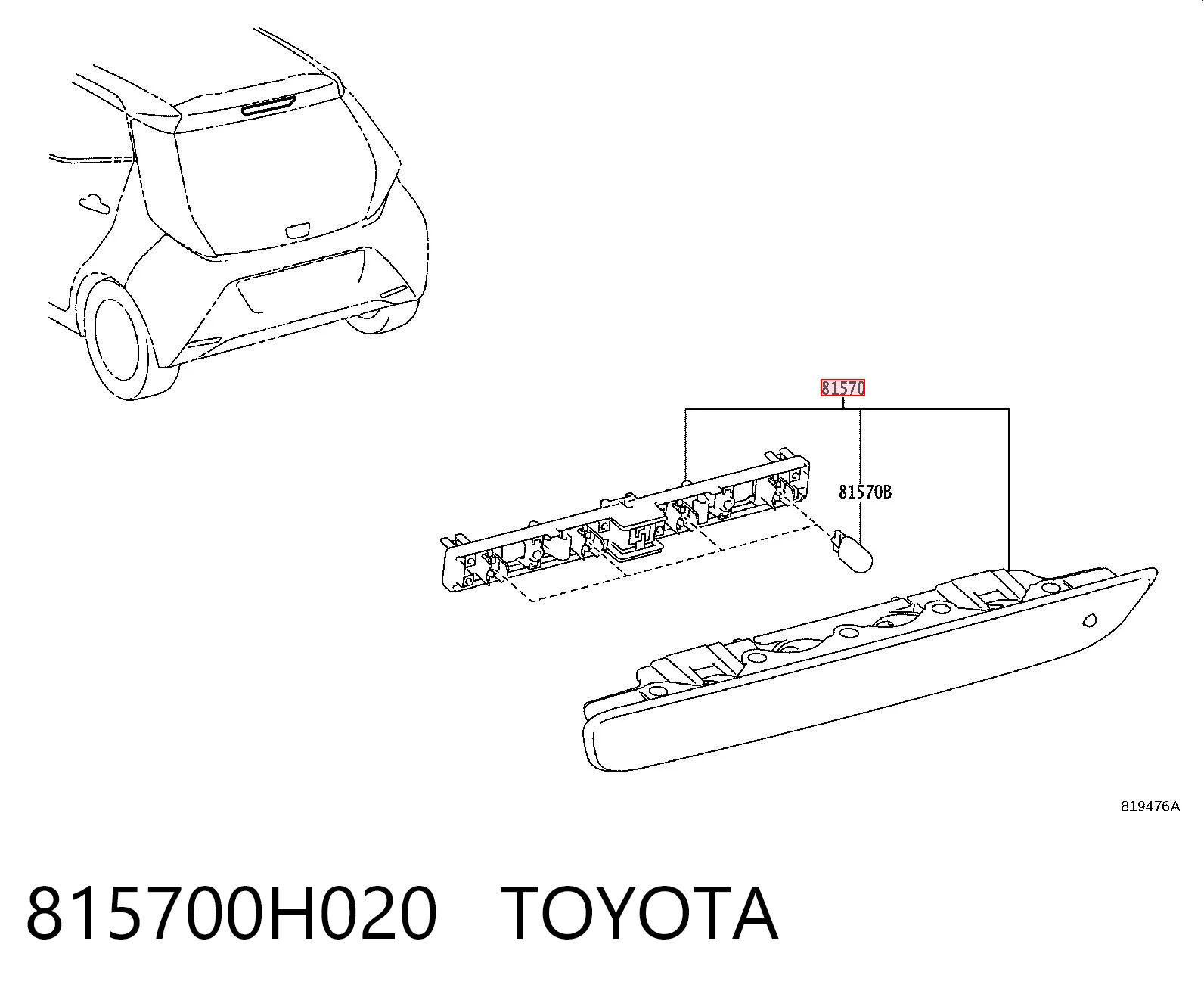 815700H020 Toyota Luz central de freno