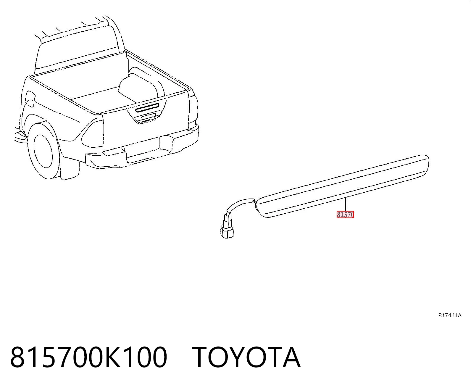 815700K100 Toyota Luz central de freno