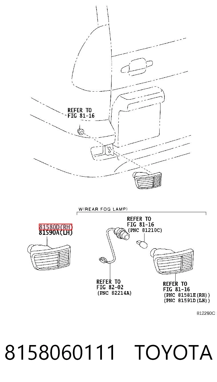 8158060111 Toyota Reflector, trasero, derecho