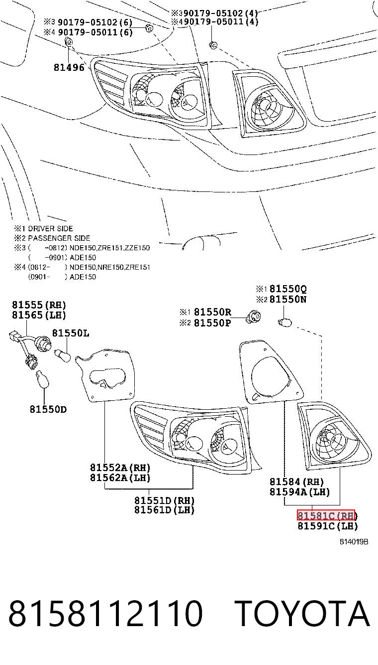 8158112110 Toyota Piloto trasero interior derecho