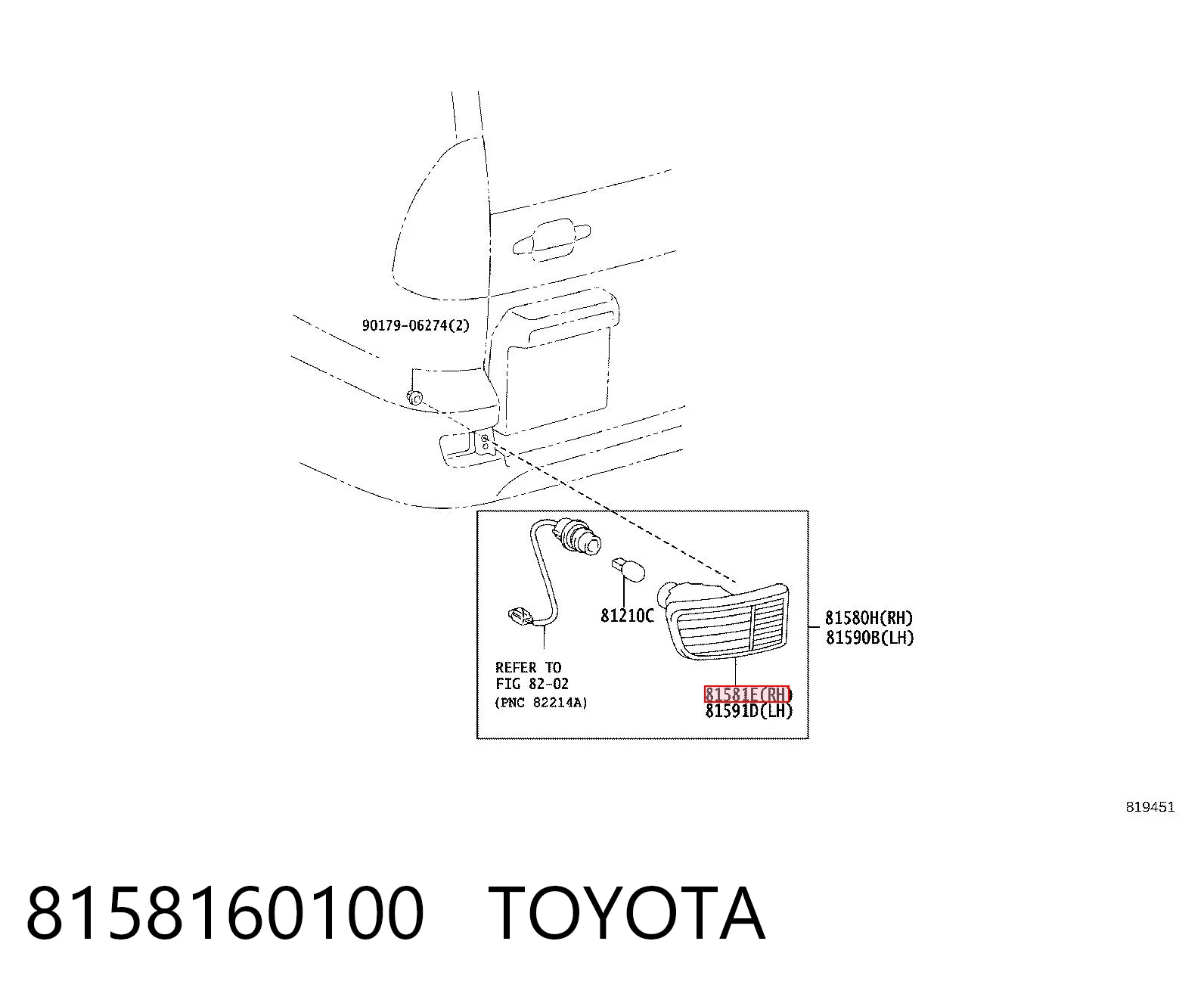 8158160100 Toyota Luz antiniebla trasera derecha