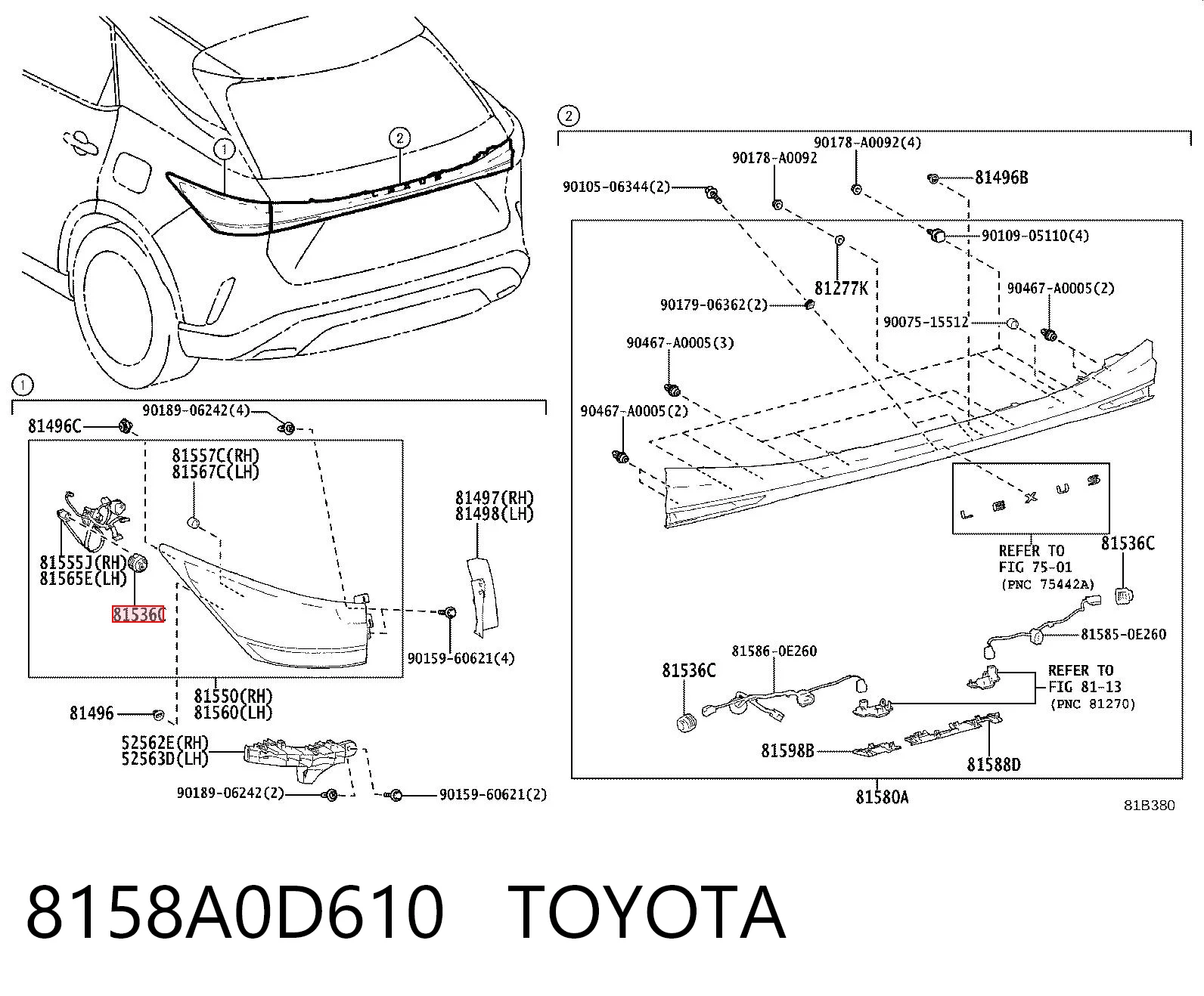 8158A0D610 Toyota Lámpara para faros de luz antiniebla