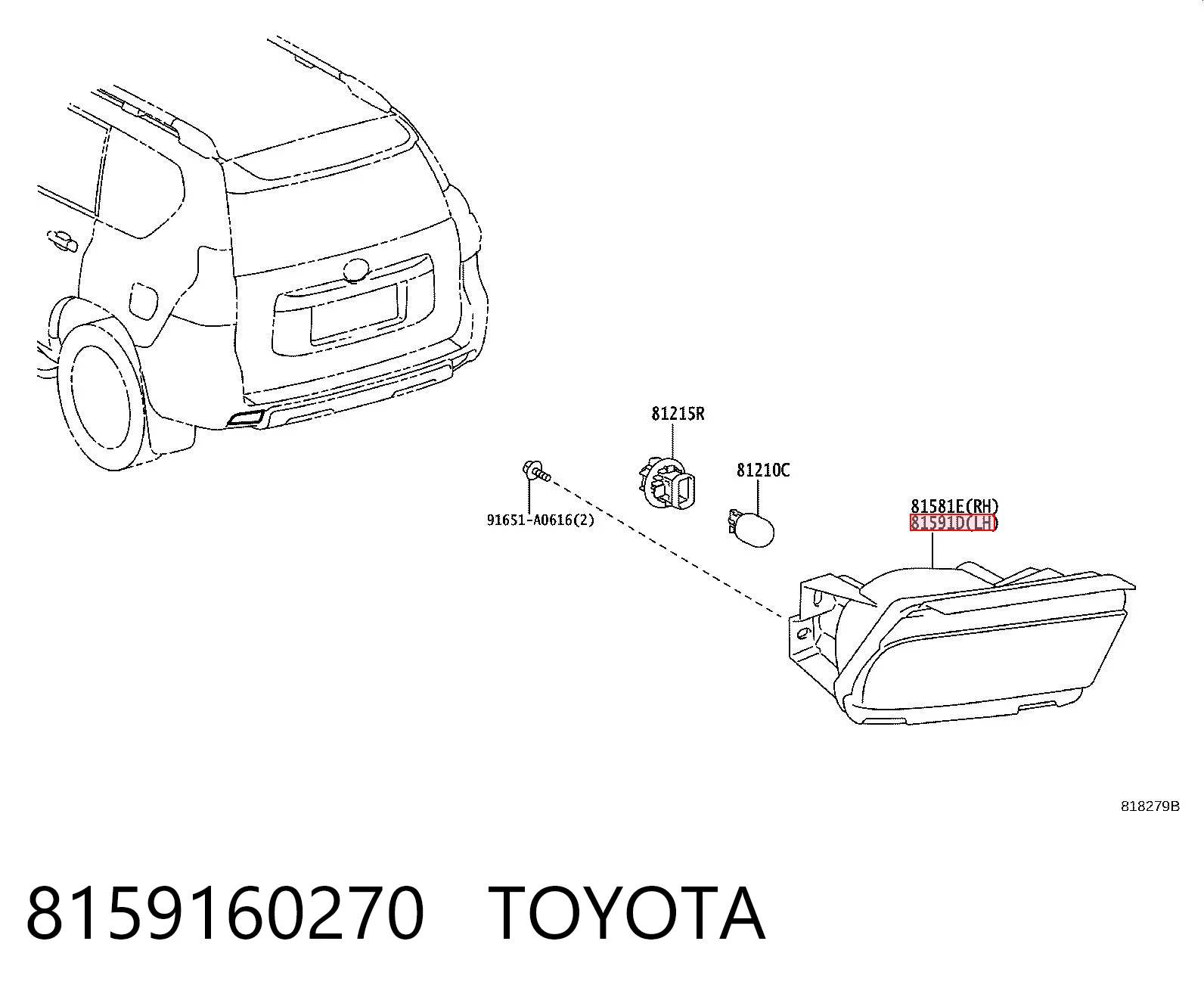 8159160270 Toyota Luz antiniebla trasero izquierdo