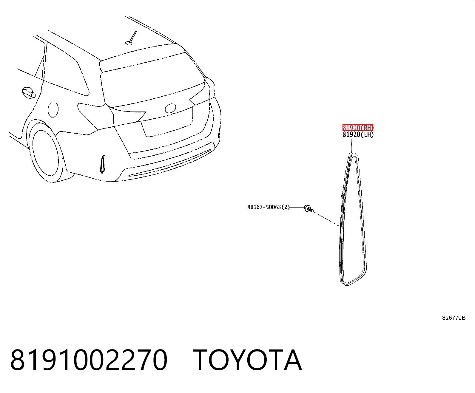 8191002270 Toyota Reflector, trasero, derecho