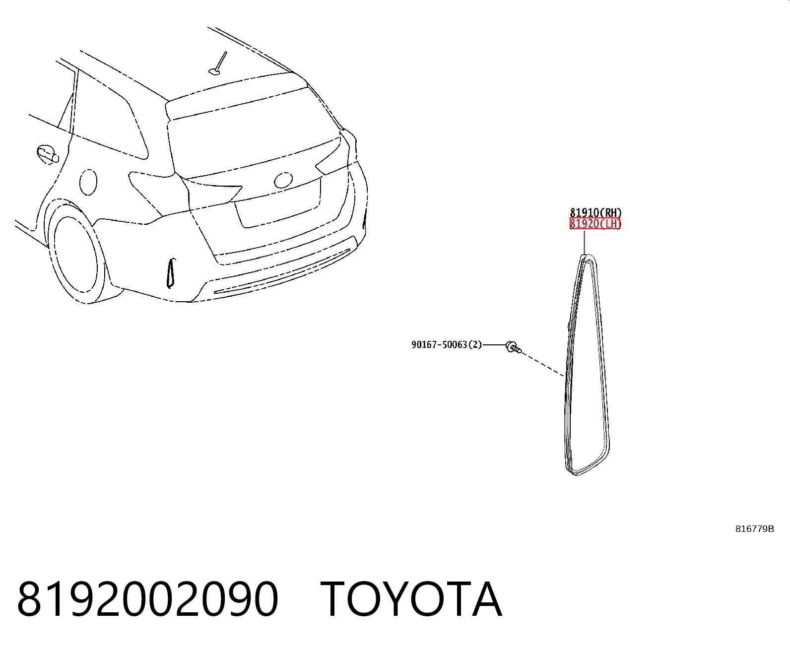 8192002090 Toyota Reflector, paragolpes trasero, izquierdo