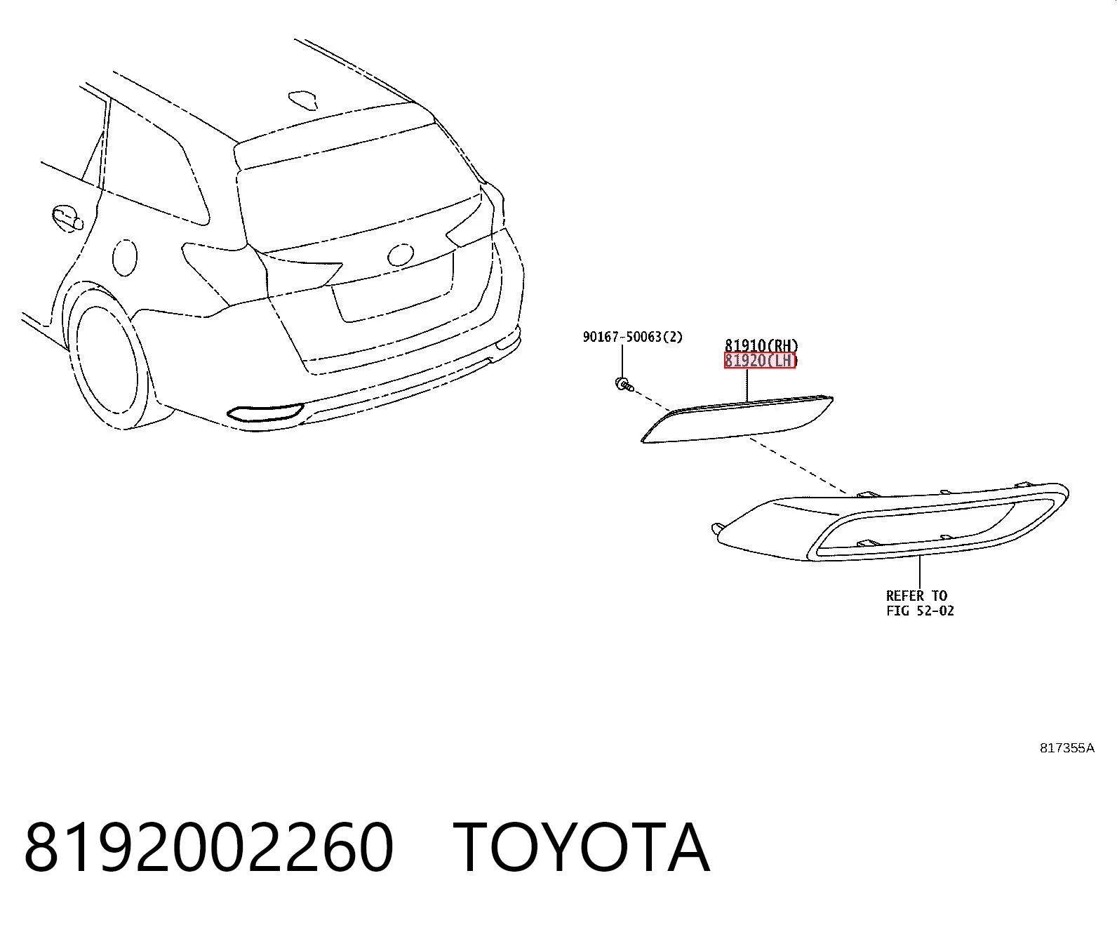 8192002260 Toyota Reflector, paragolpes trasero, izquierdo