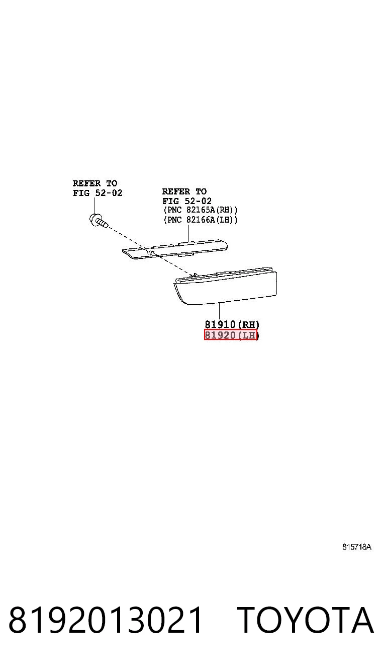8192013021 Toyota Reflector, paragolpes trasero, izquierdo