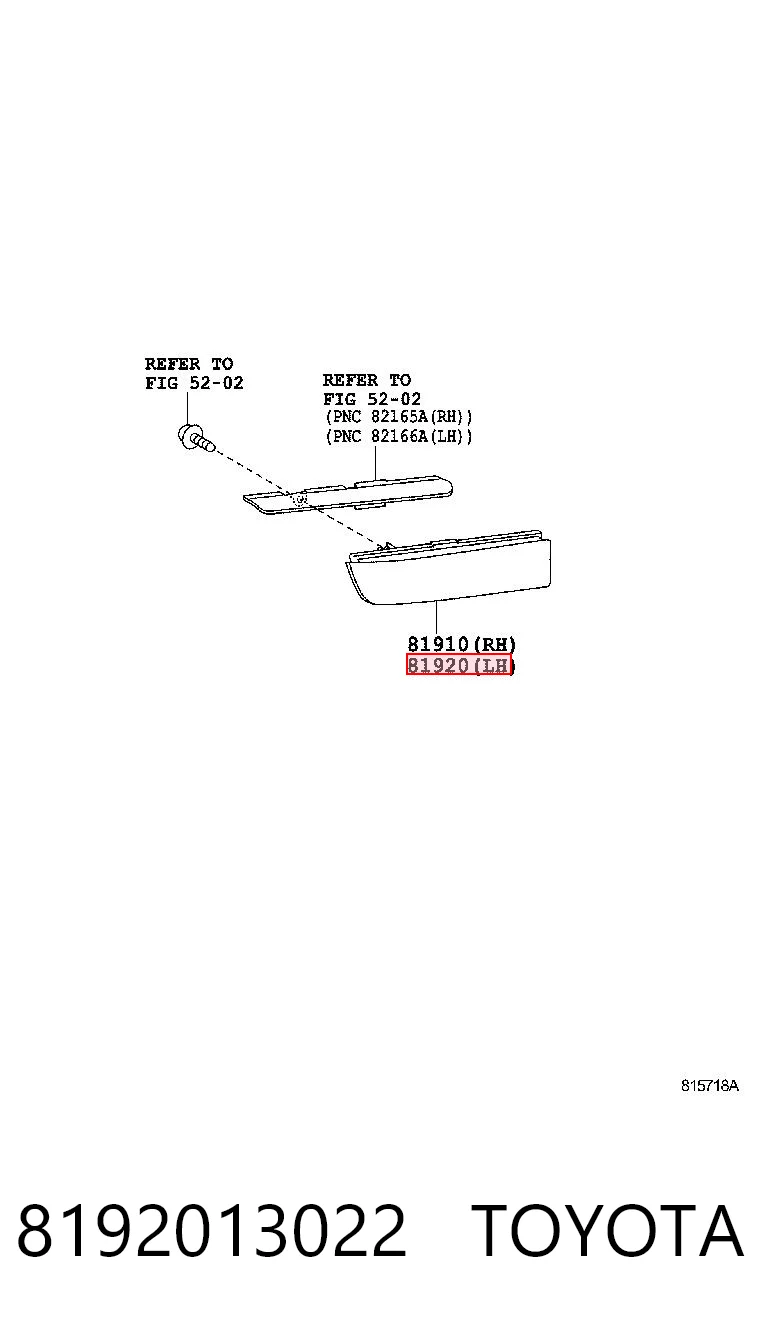 8192013022 Toyota Reflector, paragolpes trasero, izquierdo