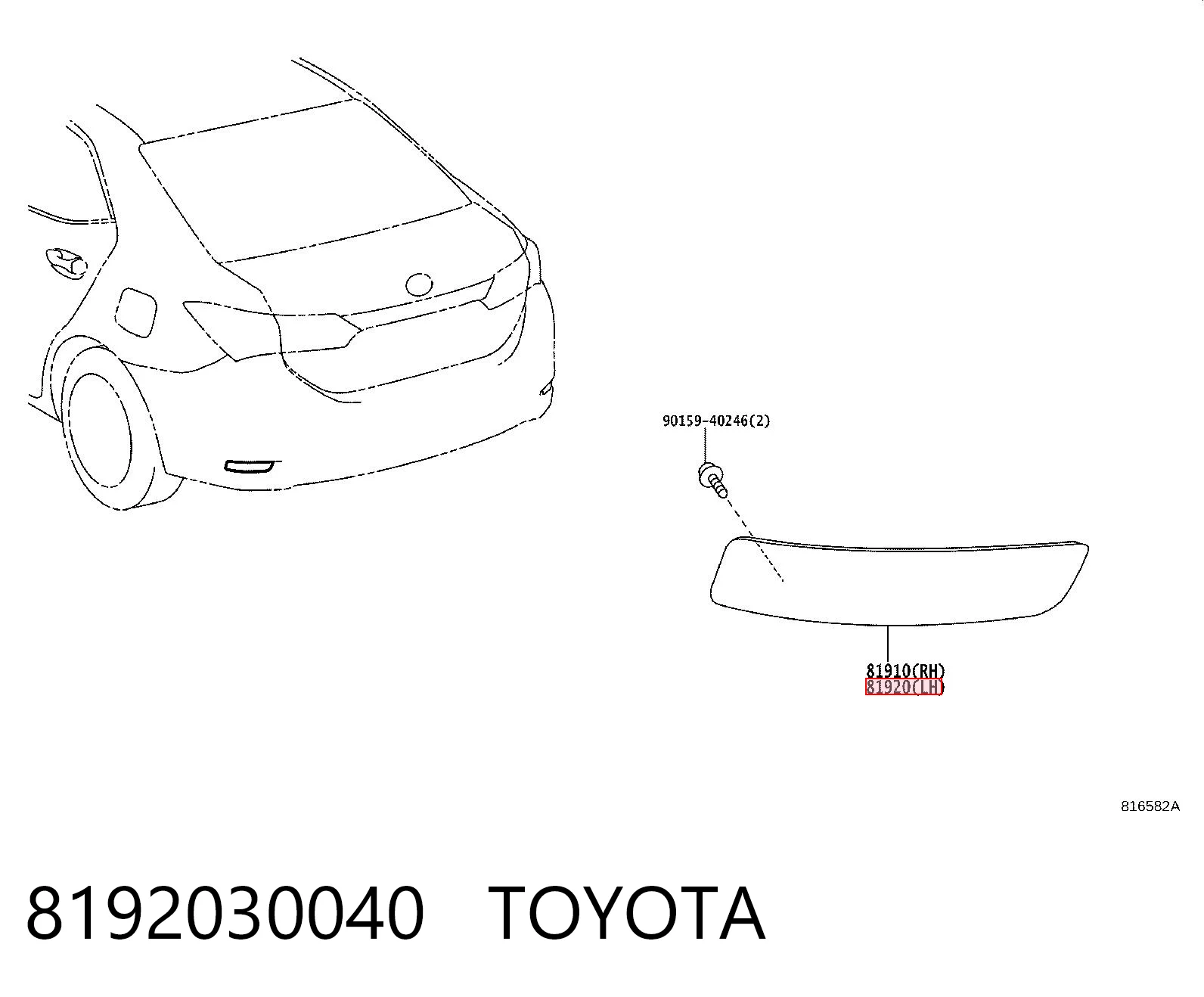 8192030040 Toyota Reflector, trasero, izquierdo