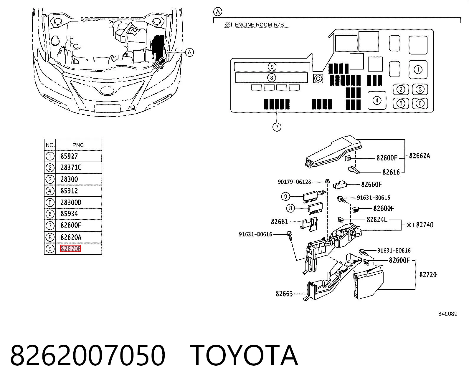 8262007050 Toyota Caja de relés y fusibles