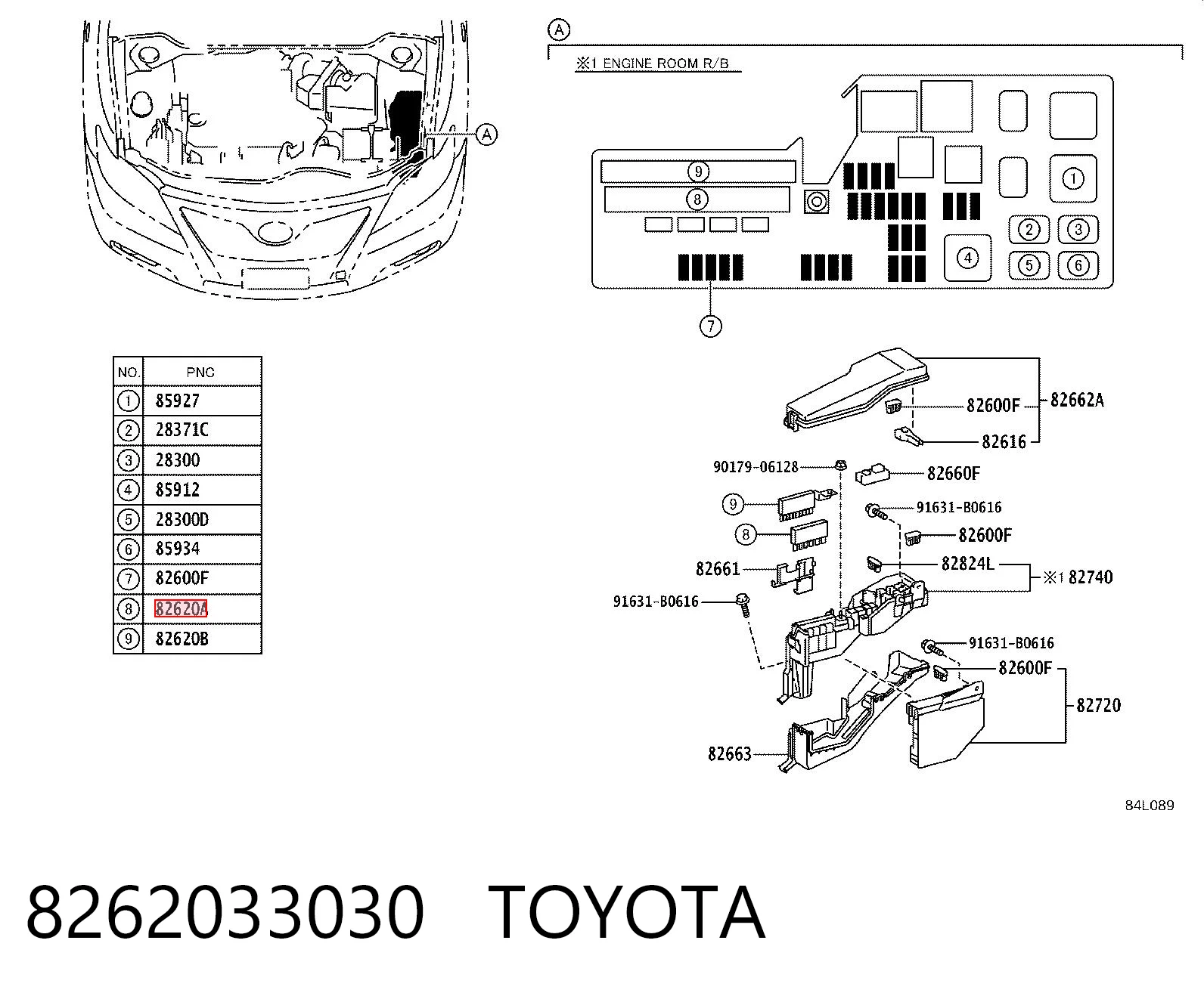 8262033030 Toyota Caja de relés y fusibles